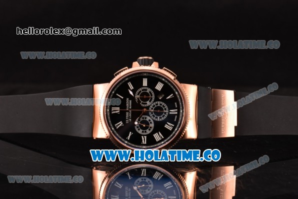 Ulysse Nardin Maxi Marine Chrono Swiss Valjoux 7750-SHG Automatic Rose Gold Case with Black Dial and Roman Numeral Markers (EF) - Click Image to Close